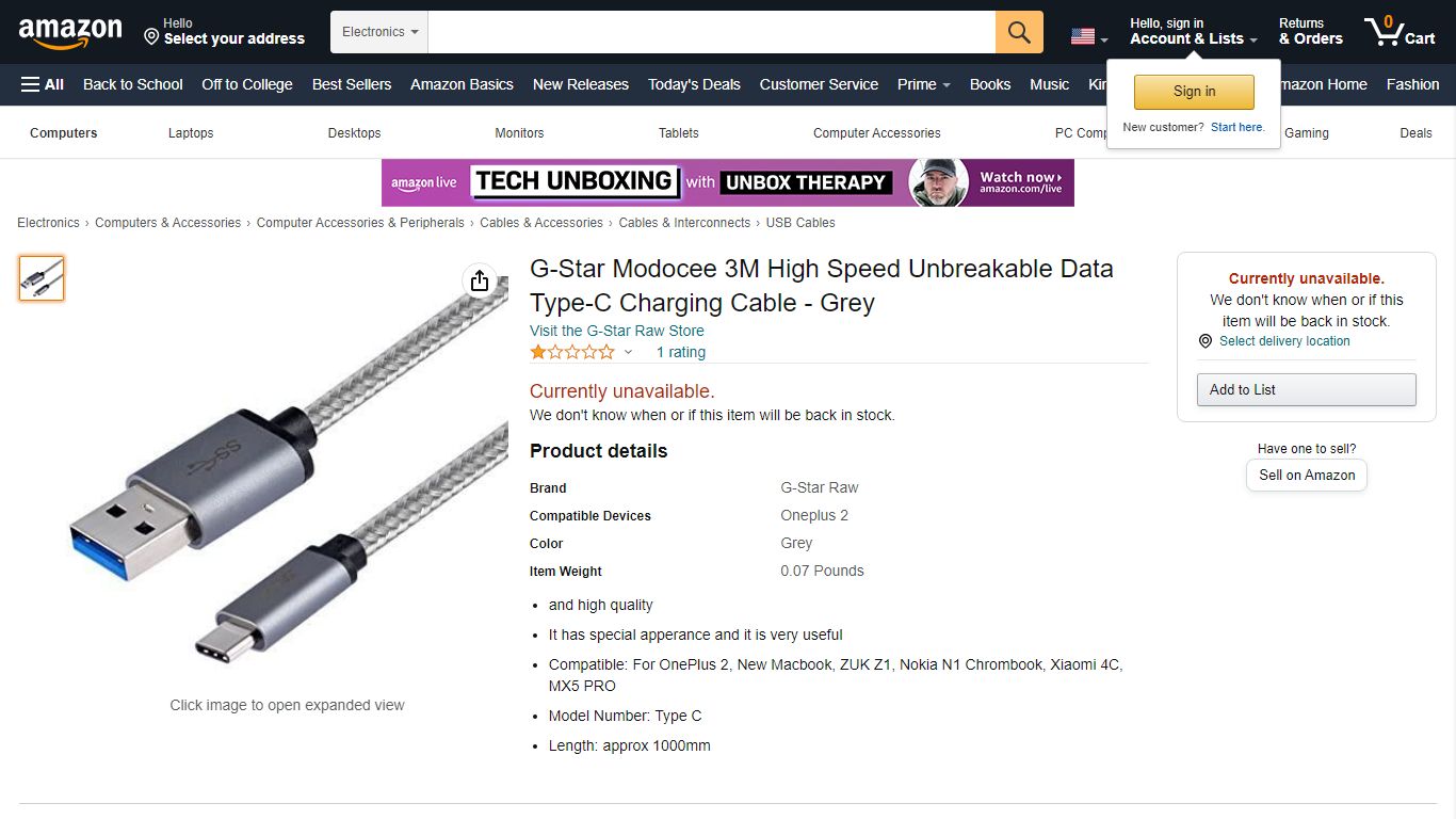 Amazon.com: G-Star Modocee 3M High Speed Unbreakable Data Type-C ...